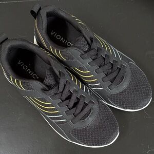 Vionic Woman  Black Athletic Sneakers with Yellow and White Accents